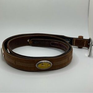 Brighton Onyx Leather Belt Fish Concho Brown Silver Tone. Size 40.